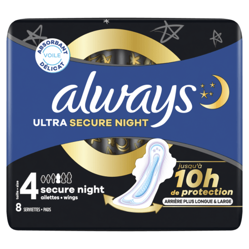 Foto van Always Maandverband ultra secure night wings op witte achtergrond