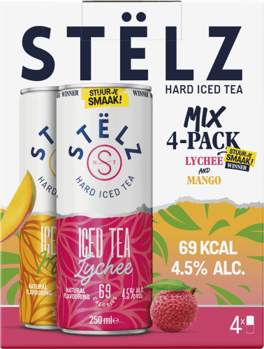 Foto van Stelz Hard ice tea mango & lychee op witte achtergrond