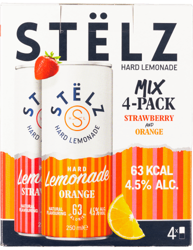 Foto van Stelz Hard lemonade strawberry & orange op witte achtergrond