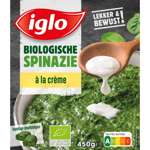 Foto van Iglo Spinazie a la creme op witte achtergrond