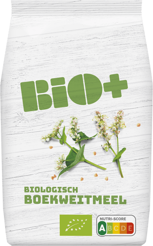 Foto van Bio+ Boekweitmeel op witte achtergrond