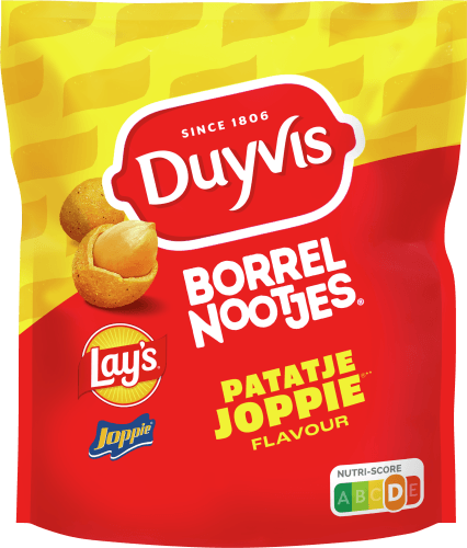 Foto van Duyvis Borrelnootjes lays patatje joppie op witte achtergrond