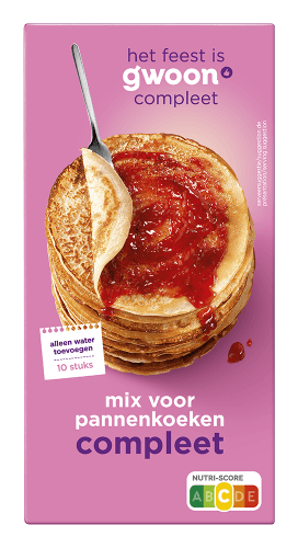 Foto van G'woon Pannenkoekenmix compleet op witte achtergrond
