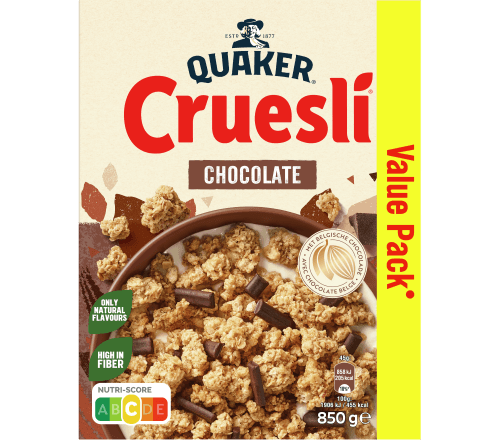 Foto van Quaker Cruesli chocolate op witte achtergrond