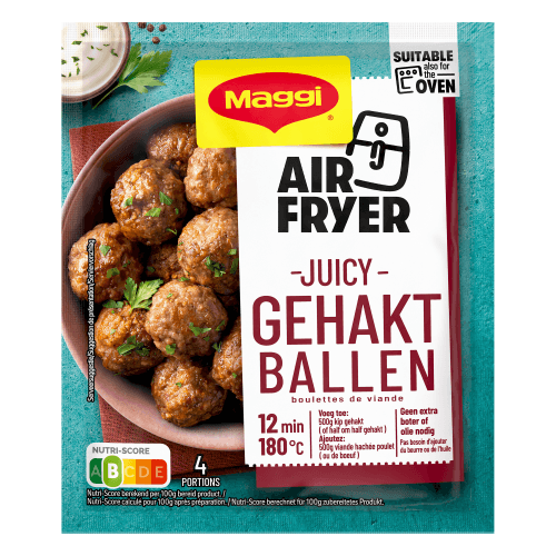 Foto van Maggi Kruidenmix airfryer meatballs op witte achtergrond