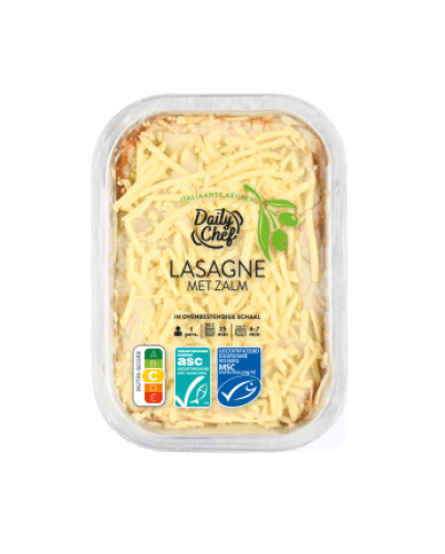 Foto van Daily Chef Lasagne zalm op witte achtergrond