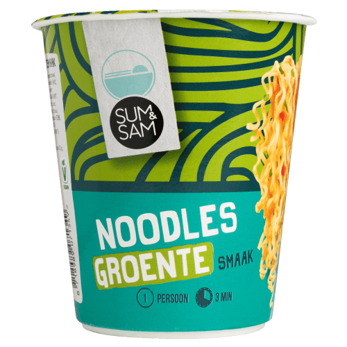 Foto van Sum & Sam Noodles groente op witte achtergrond