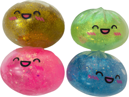 Foto van Kawaii fidget glitterslijm dumpling 8.5cm stoommand op witte achtergrond