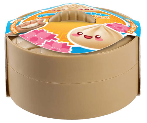Foto van Kawaii fidget glitterslijm dumpling 8.5cm stoommand op witte achtergrond