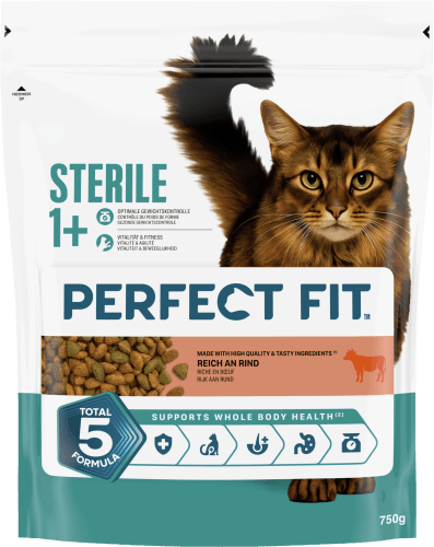 Foto van Perfect Fit Kattenvoer droog 1+ rund op witte achtergrond
