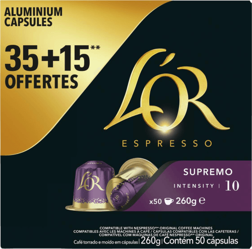 Foto van L'Or Koffie capsules supremo sterkte 10 op witte achtergrond