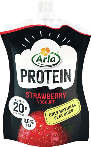 Foto van Arla Protein yoghurt aardbei op witte achtergrond