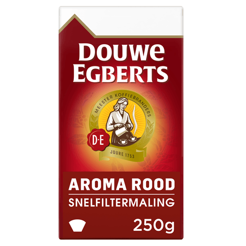 Foto van Douwe Egberts Aroma Rood filterkoffie op witte achtergrond