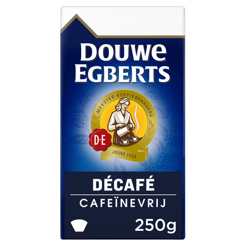 Foto van Douwe Egberts Décafé filterkoffie op witte achtergrond
