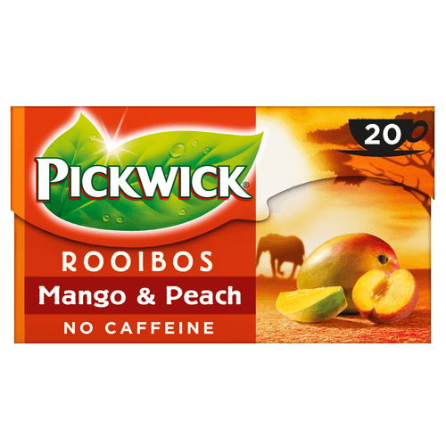 Foto van Pickwick Mango & Perzik Rooibos thee op witte achtergrond