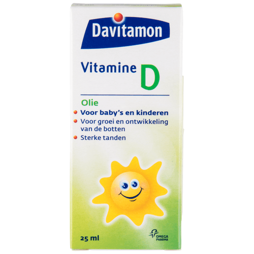 Foto van Davitamon Vitamine D olie voor baby's en kinderen op witte achtergrond