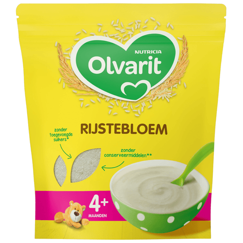 Foto van Olvarit 4+ Maanden Babypap Rijstebloem op witte achtergrond