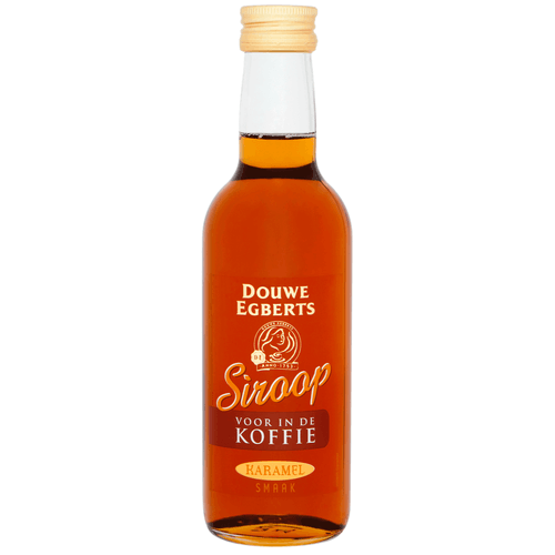 Foto van Douwe Egberts Karamel koffiesiroop op witte achtergrond
