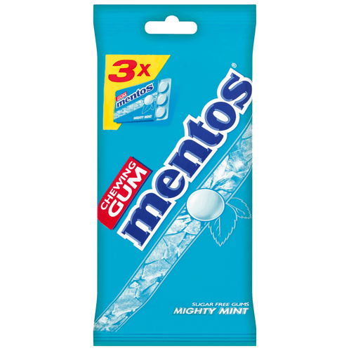 Foto van Mentos Kauwgom mighty mint 3 stuks op witte achtergrond
