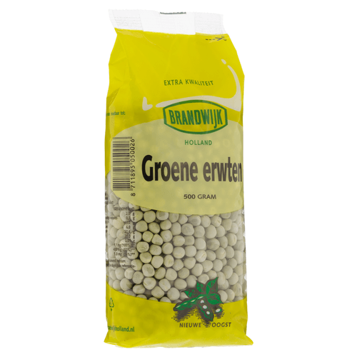 Foto van Brandwijk Groene erwten op witte achtergrond