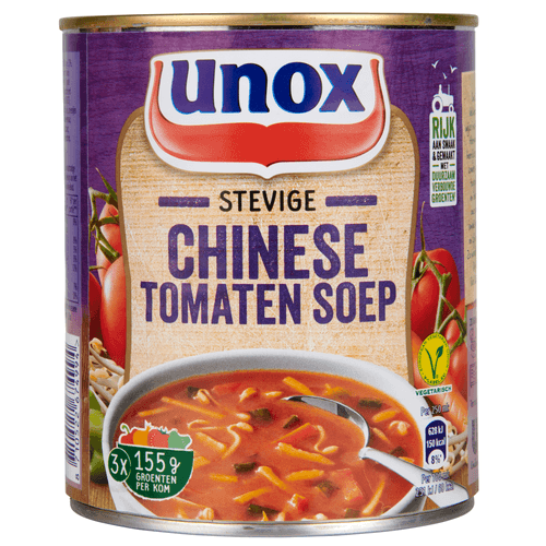 Foto van Unox Stevige Chinese tomatensoep op witte achtergrond