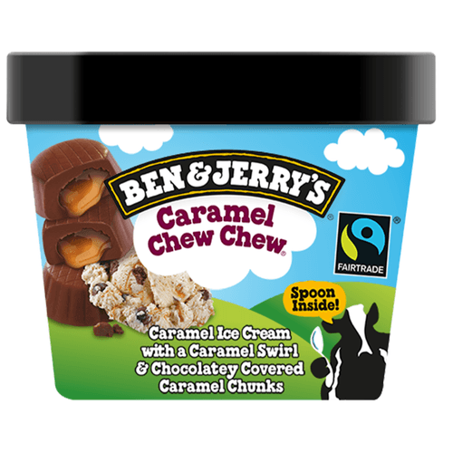 Foto van Ben & Jerry's Caramel chew chew op witte achtergrond