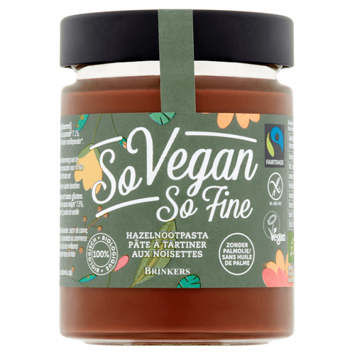 Foto van So Vegan So Fine Hazelnootpasta op witte achtergrond