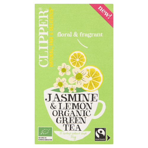 Foto van Clipper Groene thee green jasmin 20 zakjes op witte achtergrond