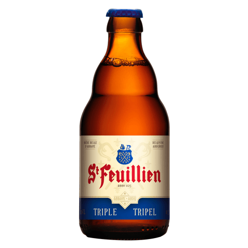 Foto van St Feuillien Tripel op witte achtergrond
