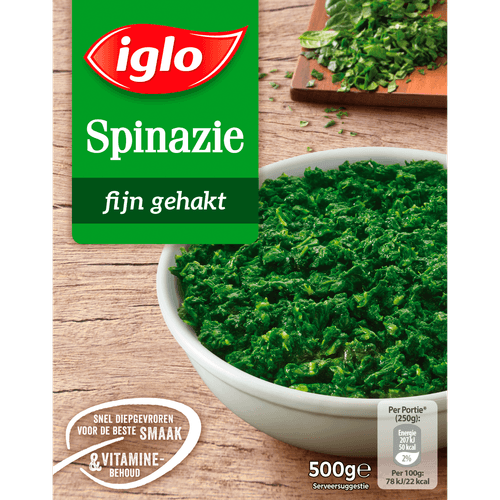 Foto van Iglo Spinazie fijn gehakt deelblokjes op witte achtergrond