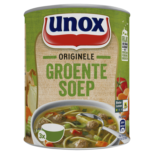 Foto van Unox Originele groentesoep op witte achtergrond