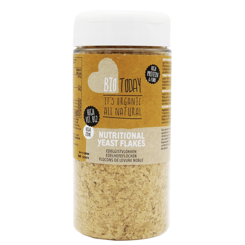 Foto van BioToday Edelgistvlokken op witte achtergrond