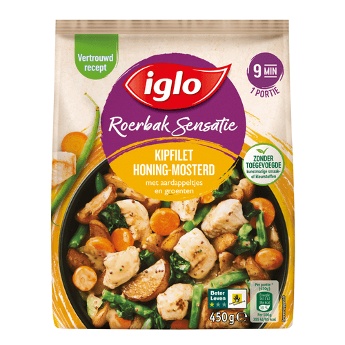 Foto van Iglo Roerbaksensatie kip-honing-mosterd op witte achtergrond