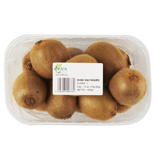 Foto van Kiwi green verpakt op witte achtergrond