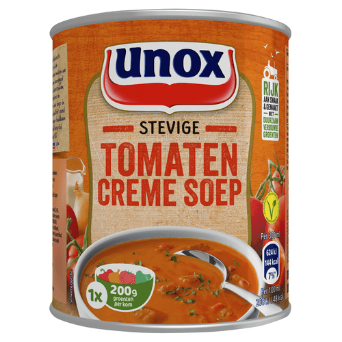Foto van Unox Stevige tomaten cremesoep op witte achtergrond