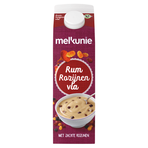 Foto van Melkunie Vla rum rozijnen op witte achtergrond