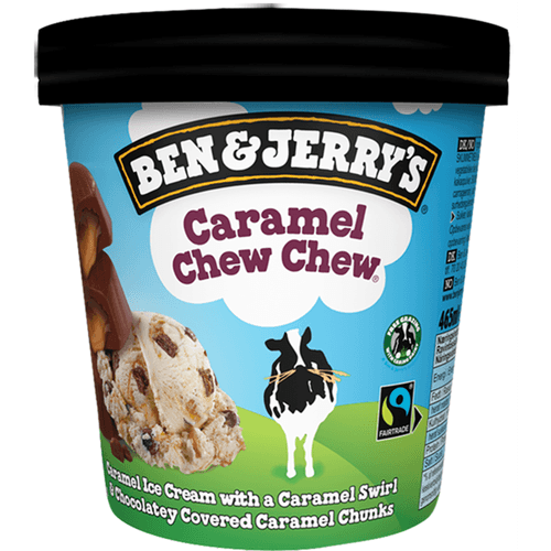Foto van Ben & Jerry's Caramel chew chew op witte achtergrond