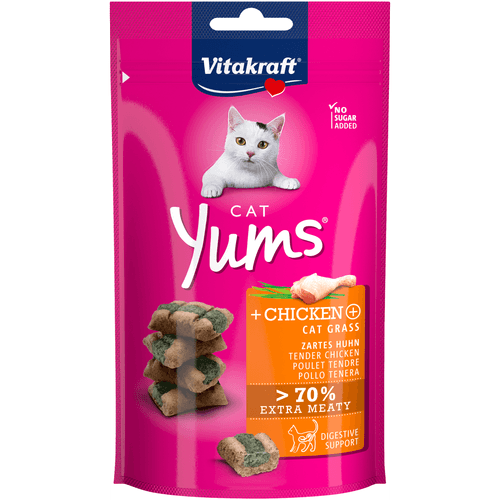 Foto van Vitakraft Kattenvoer yums kip-kattengras op witte achtergrond