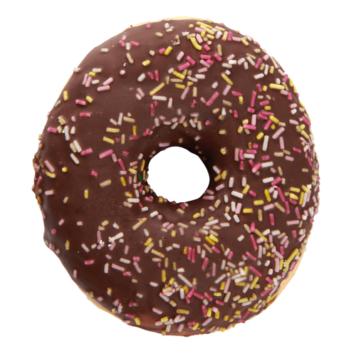 Foto van Donuts diverse toppings op witte achtergrond