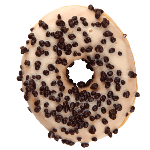 Foto van Donuts diverse toppings op witte achtergrond