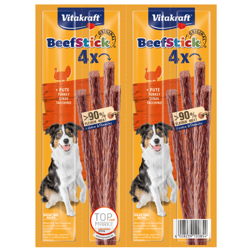 Foto van Vitakraft Beefsticks original kalkoen 4stuks op witte achtergrond