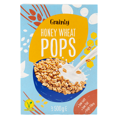 Foto van Grainly Honey wheat pops op witte achtergrond