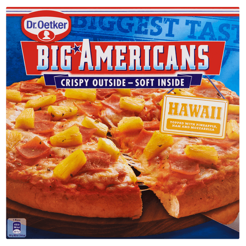 Foto van Dr. Oetker Big Americans pizza Hawaii op witte achtergrond