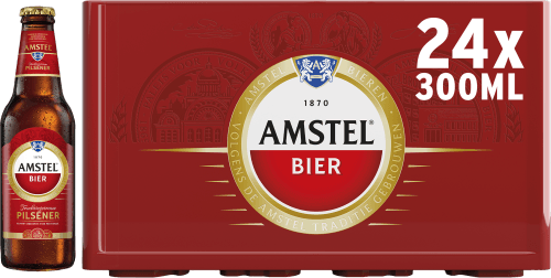 Foto van Amstel Pilsener krat op witte achtergrond