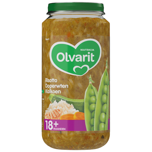 Foto van Olvarit 18+ Maanden Risotto Doperwten Kalkoen op witte achtergrond