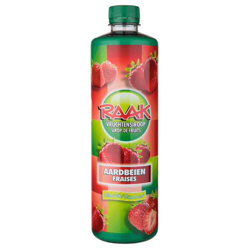 Foto van Raak Limonadesiroop aardbei op witte achtergrond