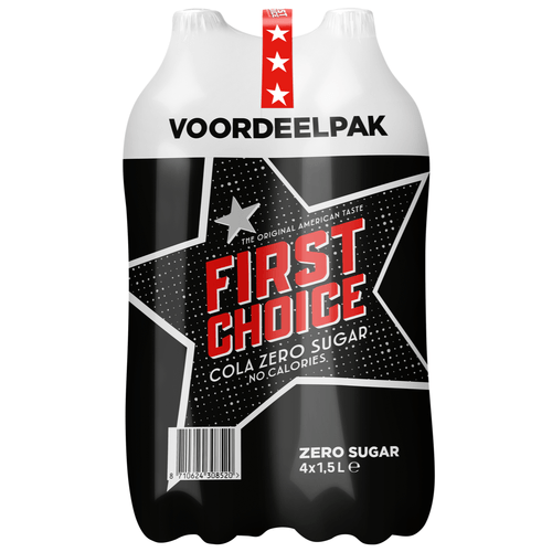 Foto van First Choice Cola zero sugar op witte achtergrond