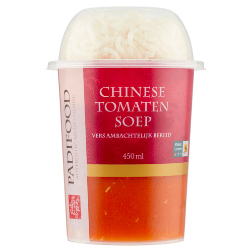 Foto van Padifood Chinese tomatensoep op witte achtergrond