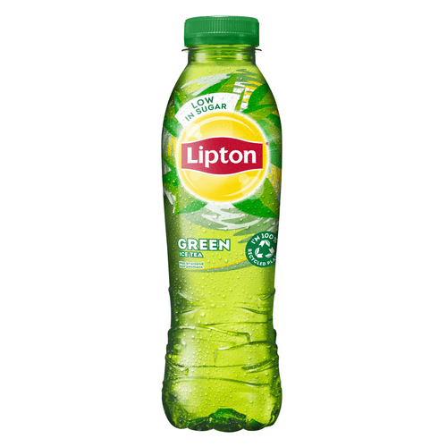 Foto van Lipton Ice tea green gekoeld op witte achtergrond