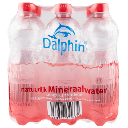 Foto van Dalphin Mineraalwater koolzuurhoudend rood 9x500ml op witte achtergrond